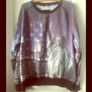 New York City scene graphic factory faded sweatshirt mens L